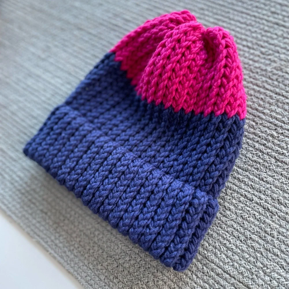 Handknit Purple Fuschia Pink Beanie Winter Hat
